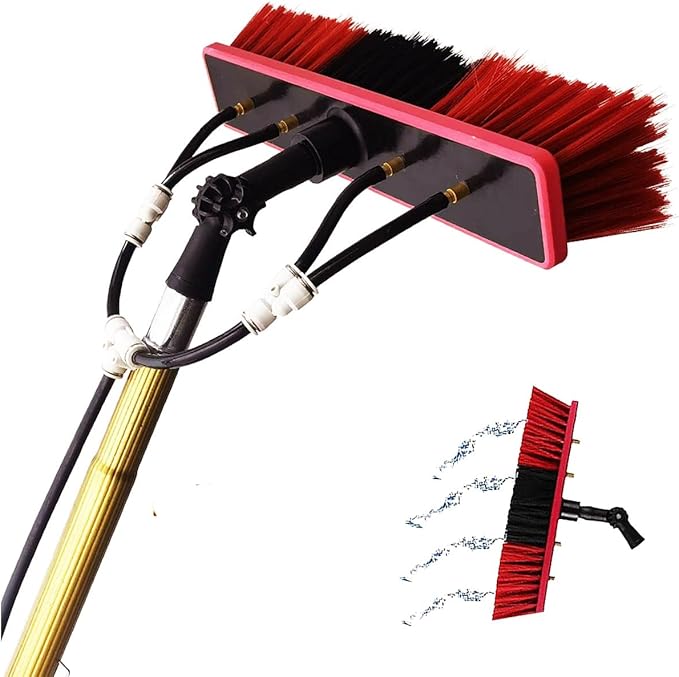 20FT Extendable Window Cleaning Pole Kit with Steel Buckle Easy Install 50cm Large Brush Head & 20m Water Supply Hose - Ideal for Roof & High Windows Cleaning