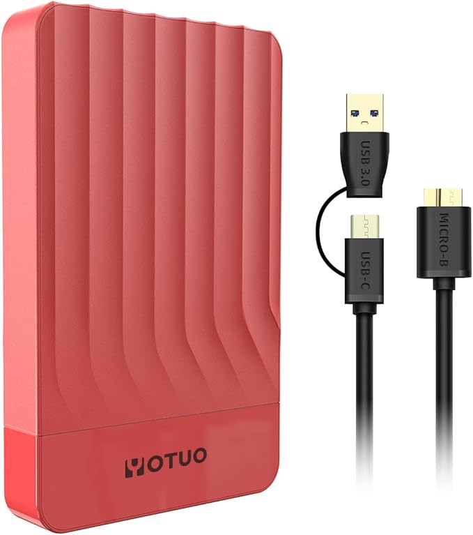 YOTUO 500GB External Hard Drive, Portable Storage Expansion HDD, USB 3.0 & USB-C for PC, Mac, Desktop, Laptop, Smartphone, PS4, Xbox One, Xbox 360, Office & Game, Red
