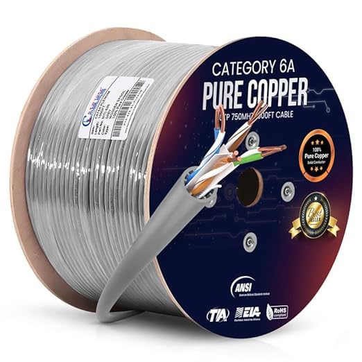 Newyork Cables | Cat6a Plenum Ethernet Cable 1000ft Certified 100% Solid Pure Copper 23 AWG, 10Gbps, 750MHz, PoE++ (4PPoE, up to 90 W) | High-Performance Cat 6a Cable for High Speed Networking