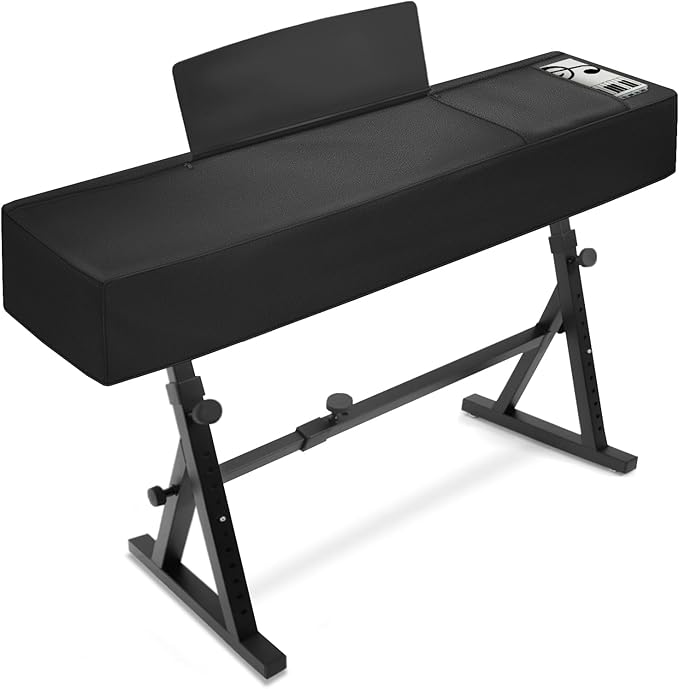 Explore Land 88 Keys Digital Piano Dust Cover with Music Stand Opening and Pockets - Waterproof Leatherette Electronic Keyboard Cover Fits for Most Piano(Black)