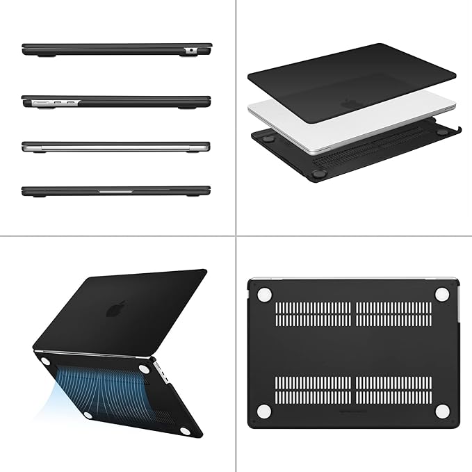MOSISO Compatible with MacBook Air 13 inch Case M5 2026 M4 2025 M3 M2 2024-2022 A3449 A3240 A3113 A2681, Hard Shell&Keyboard Cover&Screen Film&Type C for MacBook Air 13.6 inch Case, Black