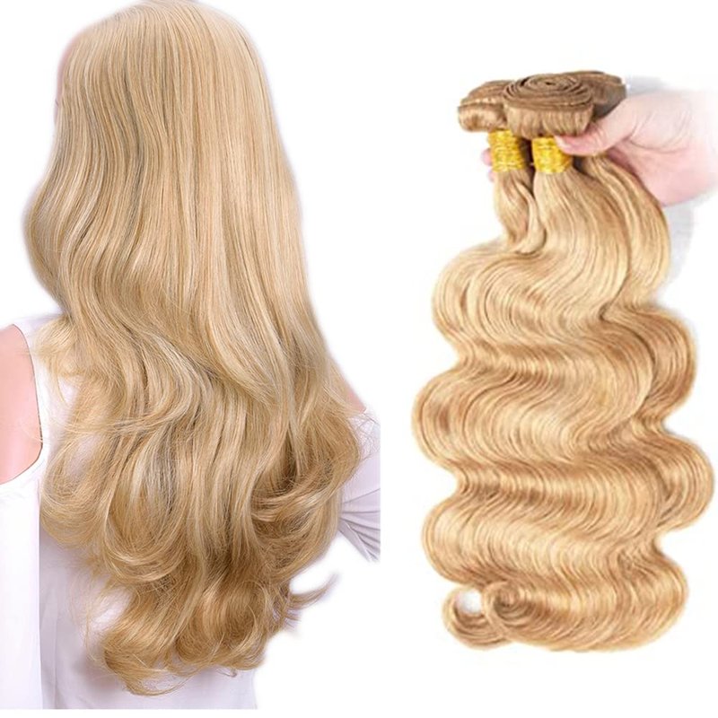 P27/613 Highlight Body Wave Bundle Blonde Human Hair 3 Bundles Brazilian Unprocessed Virgin Hair Extensions For Women Piano Color 8 10 12 Inch