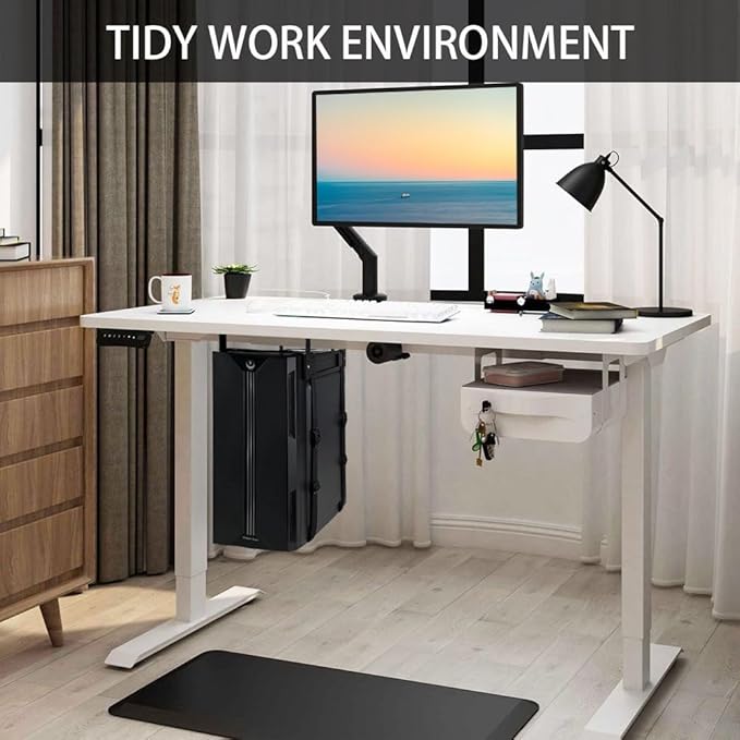 FEYRUN Under Desk PC Mount with Anti Scratch Sponge, Adjustable CPU Holder Bracket for Computer Tower (Black, Fixed)