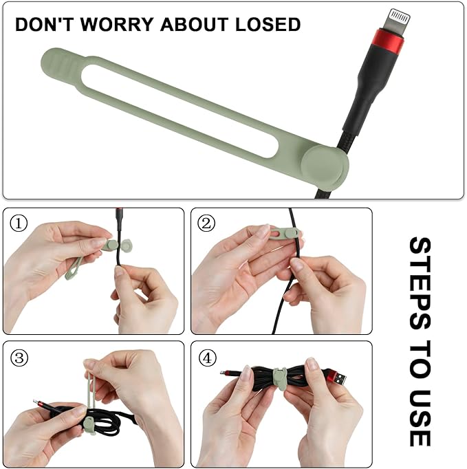 Nearockle 16Pcs Silicone Cable Ties Cord Organizer for Bundling Earphone, Phone Charger, Computer Cords, Reusable Wire Cable Management in Home,Office,Kitchen,School,Travel (Green)