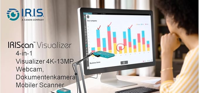 IRIScan Visualizer 7 Grey 4K 13MP USB Document Camera for Teaching and Distance Learning, Portable A3 Scanner for Windows and Mac