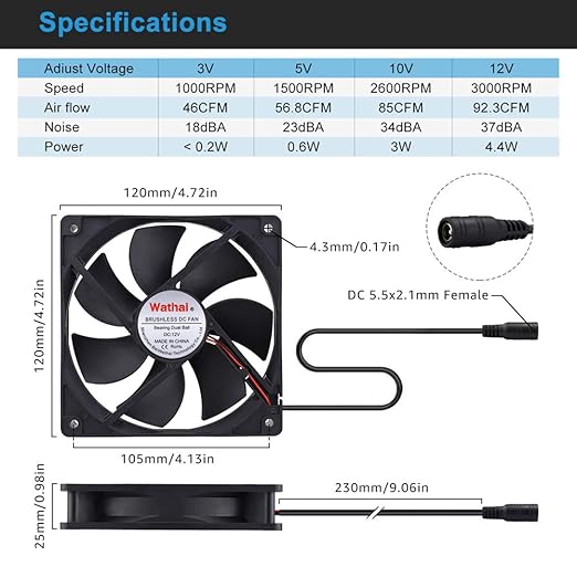 Wathai 120mm x 25mm AC Powered Computer Fan AC 110V 120V Speed Controller