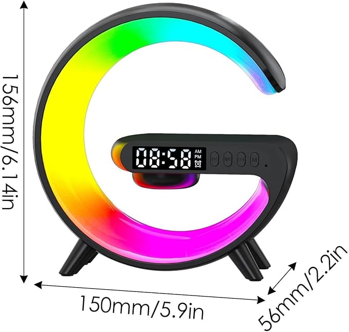XCDIFA Mini LED Table Lamp with 4-in-1 Wireless Charger, Night Light, Sunrise Alarm Clock, Bluetooth Speaker, Smart Atmosphere Table Lamp for Bedroom, Office, Home Decor (Black)