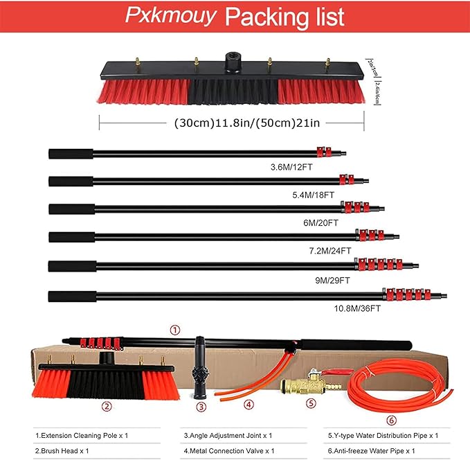 Telescopic Window Cleaning Kit - 24ft Solar Panel & Roof Cleaning Brush Extendable Water Fed Pole 35cm Conservatory Cleaner Ideal for Home & Professional Use