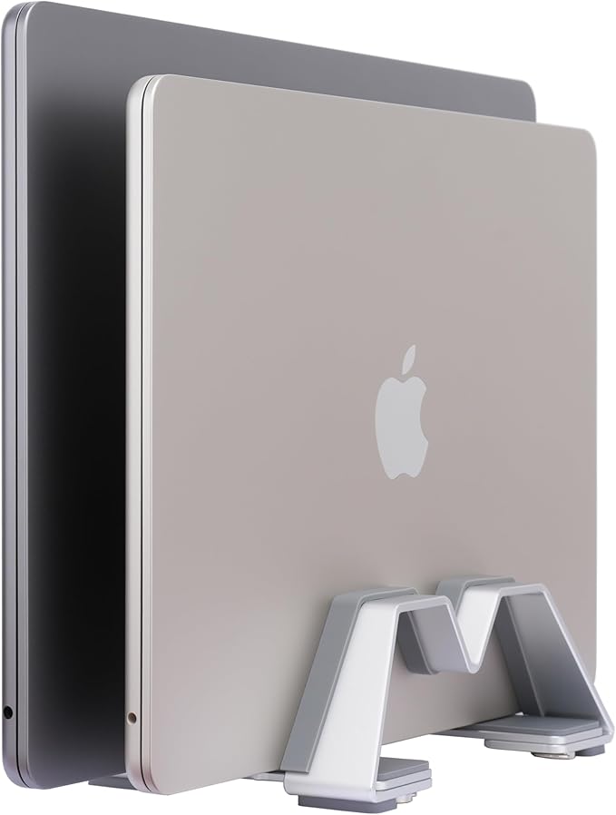 Psitek Adjustable Dual Vertical Laptop Stand - Supports 2 Devices Holder, Fit for All Laptops(10-30mm Thickness) - Fashion Design, Adjustable Width, Anti-Slip & Scratch-Resistant, Patented Design