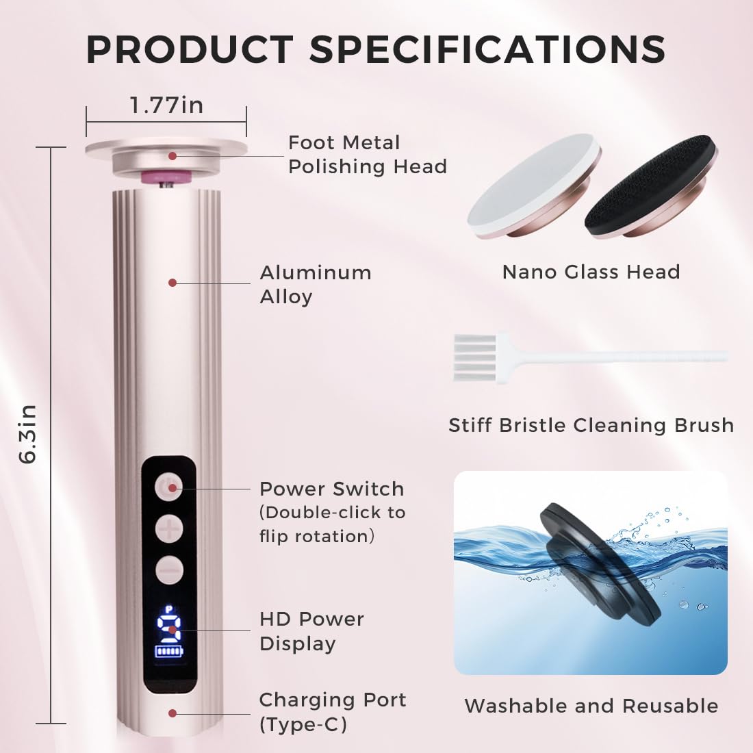Electric Foot Callus Remover with Nano Glass Head, 9-Speed Rechargeable Foot File with Adjustable R/F Rotation, Digital Display & Powerful Motor for Cracked Heels & Dead Skin (Gray)