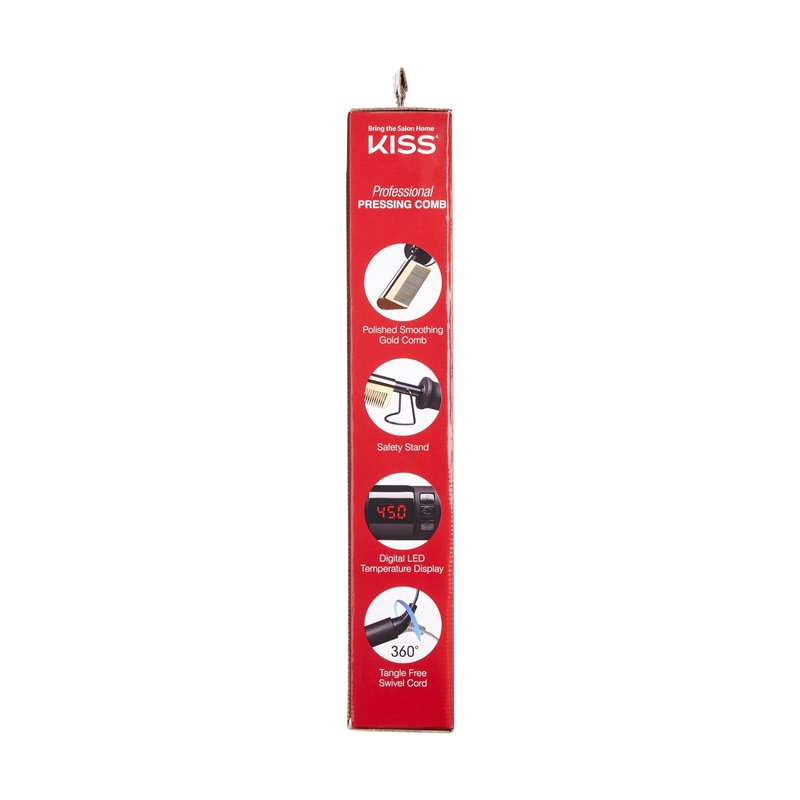 KISS Professional Pressing Comb with Polished Gold Smoothing Comb, Safety Stand, Digital LED Temperature Display, & Tangle Free 360° Swivel Cord