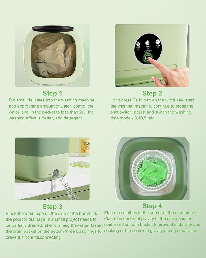 16L Large Capacity Portable Washing Machine, Laundry Washer Cleaning for Underwear, Baby Clothes, Shirts,Small Delicates. Foldable Mini Washer and Dryer Combo for Apartment,Hotel,Camp,RV,Travel(Green)