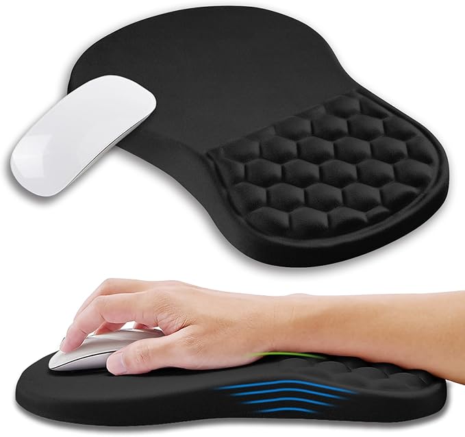 Kuosgm Ergonomic Mouse Pad Wrist Support with Memory Foam Massage Bulge, Carpal Tunnel Pain Relief Mousepad Wrist Rest for Mouse(12x8 inch, Black)
