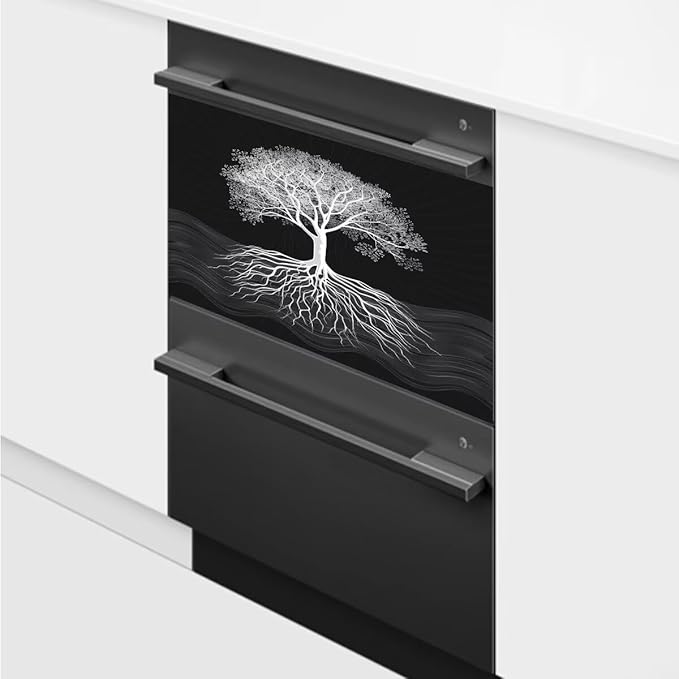 Tree of Life Dishwasher Magnet Cover, Retro Black Dishwasher Panel Decal Kitchen Refrigerator Magnets Decor Dishwasher Stickers for Farmhouse 23" x 17"