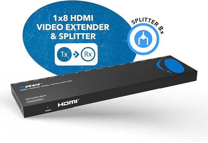 OREI HDMI Extender Splitter 1x8 – HDMI Over Ethernet Splitter up to 132ft at 4K@30Hz & 230ft at 1080p@60Hz with EDID, Loop Out, IR Control, Power Over Ethernet