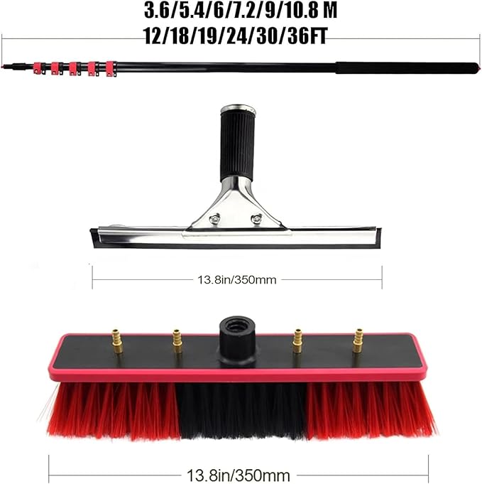 Window Cleaning Pole,High-Altitude Cleaning Brushes,Water Fed Telescopic Brush Conservatory Roof Cleaning Tools for Photovoltaic Panel Cleaning,55cm Brush Head,5.4m