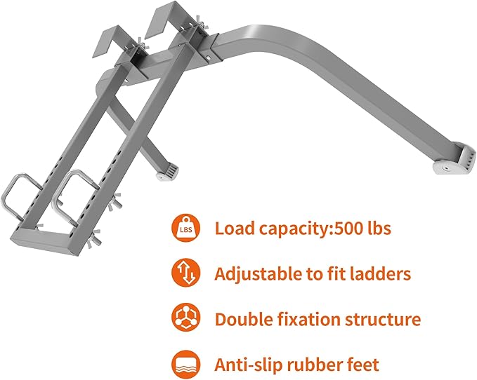 Ladder Stabilizer for Gutter Cleaning Tools and Wall,Heavy Duty Roof Ladder Hooks Steel Extension Ladder stabilizer with Ladder Accessory,Ladder Standoff with Anti-Slip Rubber Feet (Silver Gray)