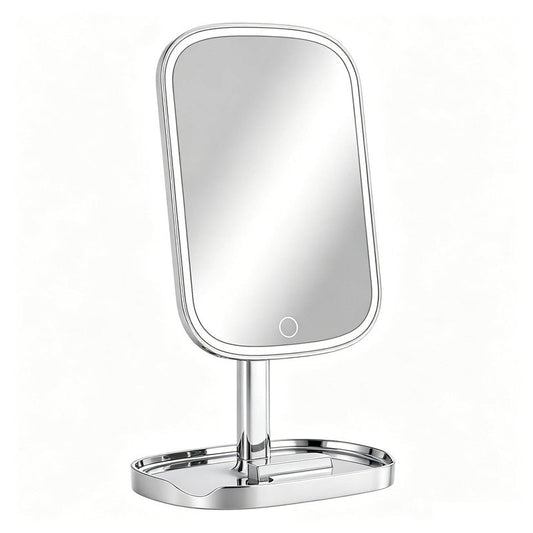 DYETUNY Makeup Mirror Vanity with Lights, Rechargeable Vanity Mirror with 3 Color Light, Adjustable Brightness, 360° Degree Rotation, Makeup Mirror for Beginners, Gifts for Women (Chrome)