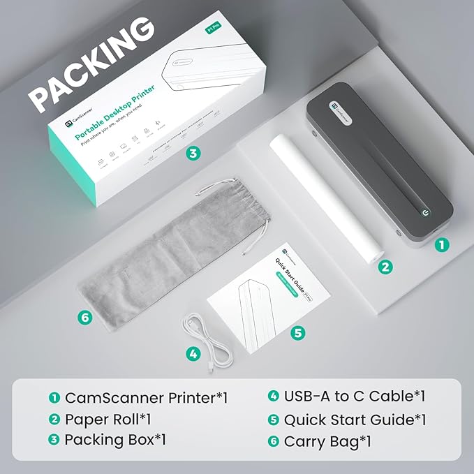 CamScanner P1 Pro Thermal Printer, Large Format Portable Bluetooth Inkless Printer with 1 Roll Paper 8.5x11 Inch, Compatible with iPhone ＆ Computer,Home Office Essentials
