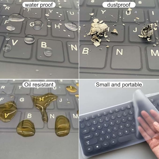 VORTINIOUS Ultra Thin Desktop PC Silicone Clear Keyboard Cover Skin Protector for 104/107 Keys Standard Desktop Keyboard, Transparent with Black Border, Waterproof, Dust-Proof