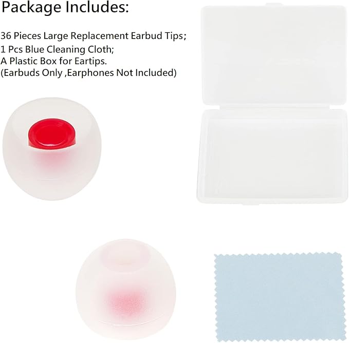 CYADCI 36 Pieces Medium Earbud Tips Soft and Comfortable Ear Bud Replacement Pieces Silicone Fit Most in-Ear Headphones，Inner Hole 3.8mm -5.5mm，Medium White and Red Replacement Eartips