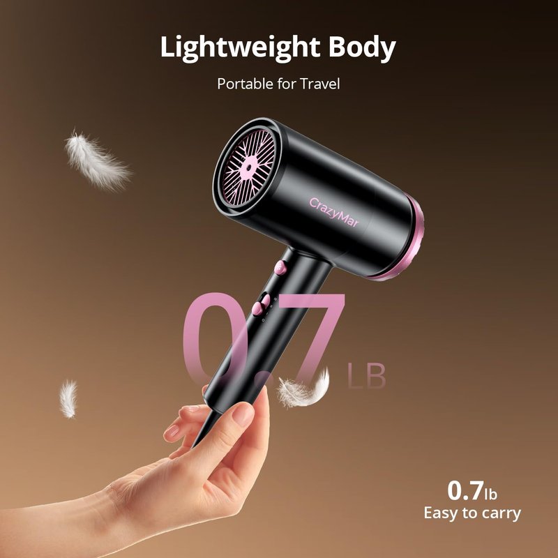 CrazyMar Hair Dryer, 1800W High Speed Blow Dryer for Fast Drying,500 Million Negative Ionic Hair Dryer, No Heat Damage, Lightweight, Blow Dryer with Diffuser for All Hair, Travel, Home (Purple)