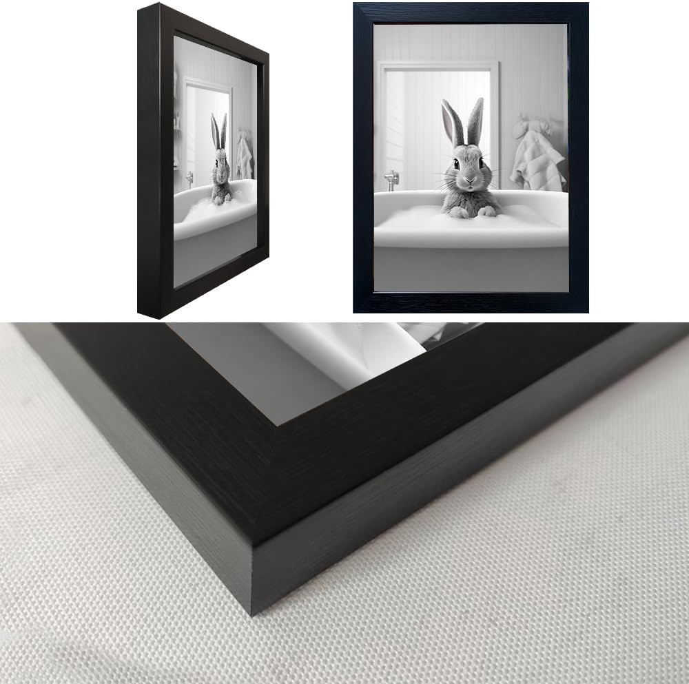 Regine Switzerland Kids Bathroom Decor - Cute Black and White Animal Canvas Art | Funny Rabbit in Bathtub
