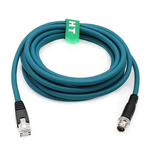 HangTon M12 Ethernet 8 Pin X-Code Male to RJ45 CAT-7e Gigabit Cable for Baumer Cognex is 2800 3800 8000 260 470 Reader Camera Sensor (8 Meter)
