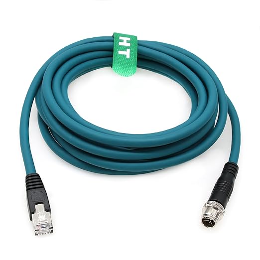 HangTon M12 Ethernet 8 Pin X Coded RJ45 CAT7e GigE Cable for Basler Cognex Keyence Datalogic Microscan Sick Camera Sensor High Speed Network Switch 2 Meter