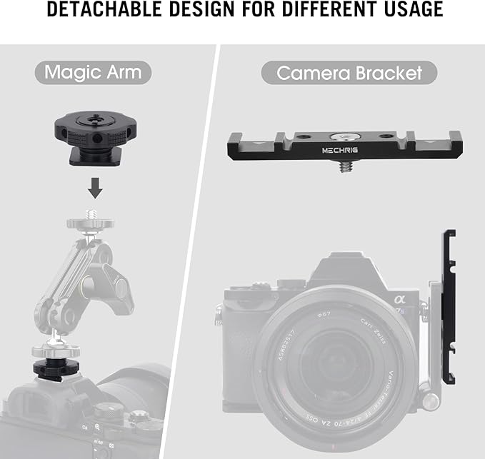 Mechrig Dual Cold Shoe Extension Bar Mount, Aluminum Dual Hot Shoe Mount Bracket with 1/4" Thread & Cable Slot, Cold Shoe Bracket for DSLR Camera LED Video Light Microphone Monitor (62034)