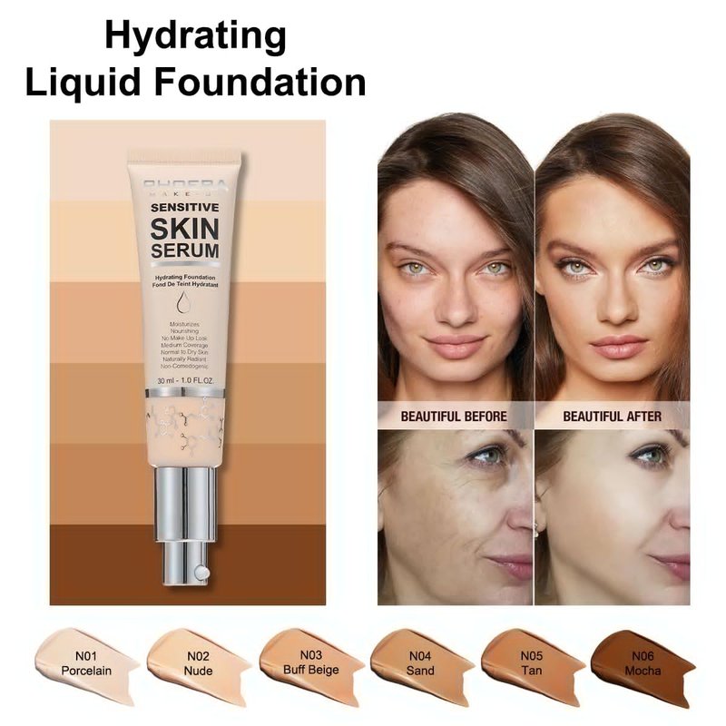 PHOERA Hydrating Serum Foundation,Flawless Full Coverage and Hypoallergenic Makeup Base Foundation. (N01 Porcelain, norm)