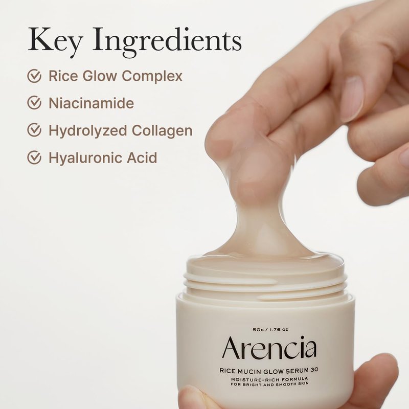 Arencia Rice Mucin Overnight Glow Face Mask Serum 30, 1.76 oz, Plumps Skin with Hyaluronic Acid