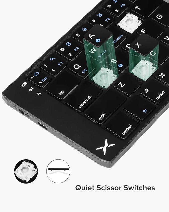 DELUX Mini Foldable Bluetooth Keyboard, Wireless Portable Travel KBD with Stand Holder, Rechargeable Keyboard with Ultra Slim Mini Size, Compatible with iOS/Android/Windows/Mac/Phone/Tablet (KF19)
