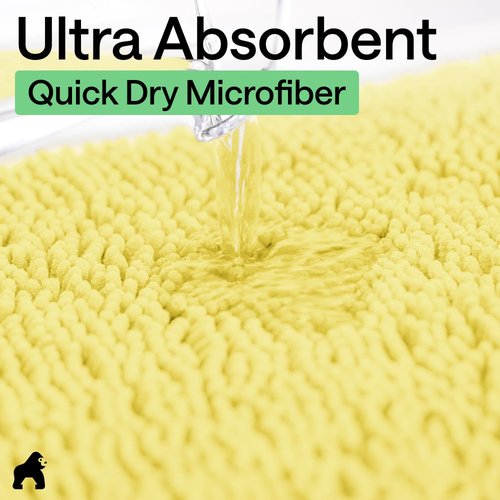 GORILLA GRIP Bath Rug Mat, Thick Soft Absorbent Chenille, Rubber Backing Quick Dry Microfiber Mats, Machine Washable Rugs for Shower Floor, Bathroom Runner Bathmat Accessories Décor, Contour, Yellow