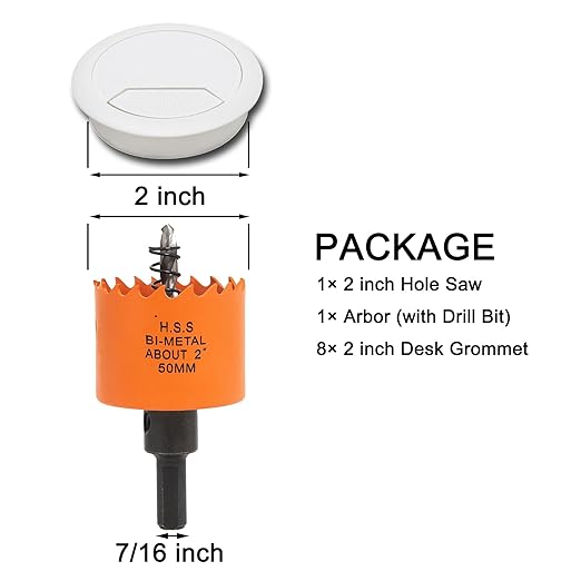 VIKITON Desk Grommet 2 inch with Hole Saw, 2PCS, White