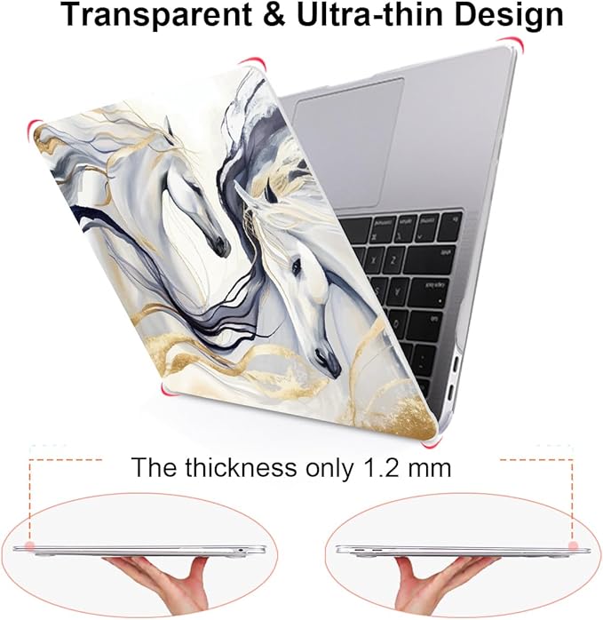 LCMOCICO Compatible with 2021 2020 2019 2018 MacBook Air 13 inch Case M1 A2337 A2179 A1932 Retina Display Touch ID, Crystal Clear Pattern Plastic Hard Shell Case for Mac Air 13 M1 2021, Unique Horse