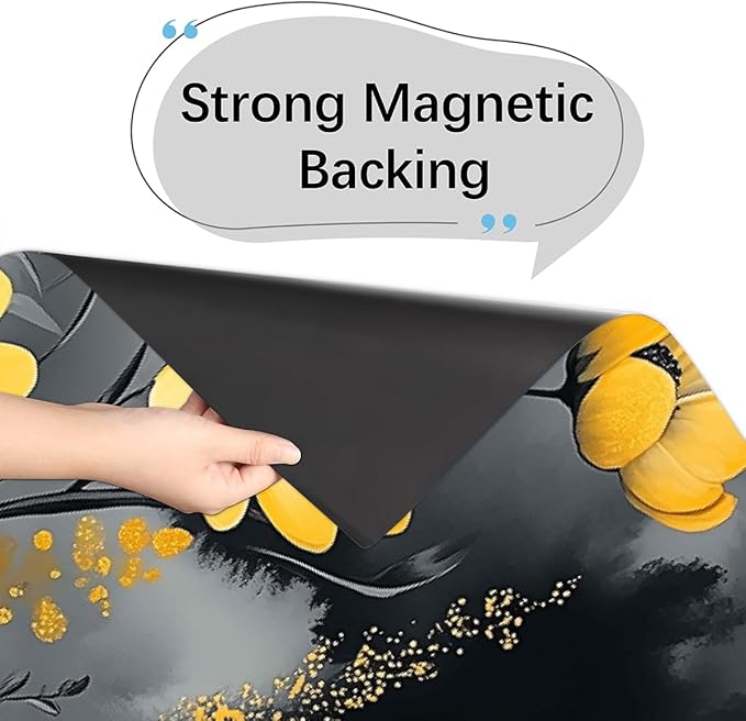 Painting Yellow Grey Flowers Dishwasher Magnet Cover Decorative Refrigerator Covers Magnetic Reusable Dishwasher Door Cover Kitchen Appliance Sticker Cover 23x26Inch
