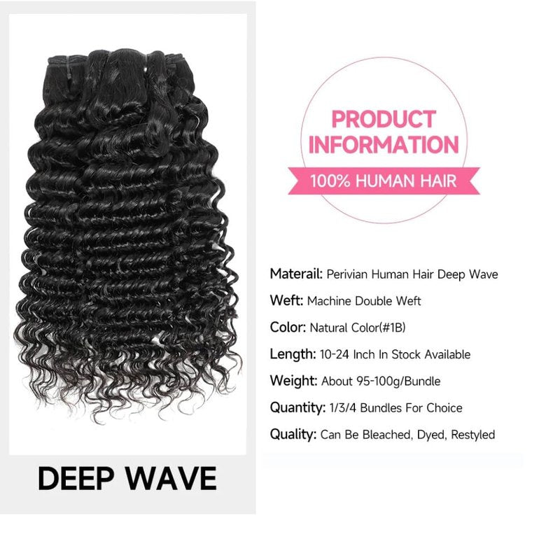 Deep Wave Human Hair Bundles 12 14 16 Inch Deep Curly Bundles Human Hair Double Weft 12A Brazilian Virgin Remy Hair Full and Thick