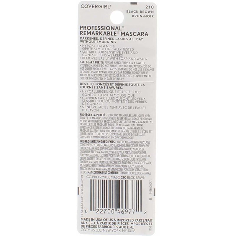 COVERGIRL Professional Remarkable Washable Mascara, Black Brown [210] 0.30 oz (Pack of 6)