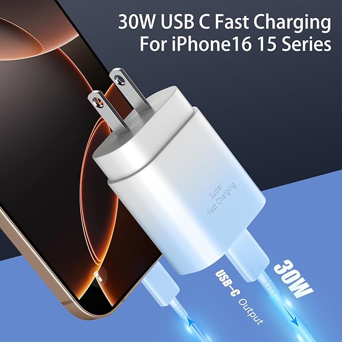 Phone 17 16 15 Charger Fast Charging,30W USB C Phone 17 16 15 Pro Max Charger Block&10FT Long Type C Cable Cord for i.Phone 17/Air/17 Pro/17 Pro Max/16/16 Pro/16 Pro Max/15/15 Pro Max,Blue Gradient