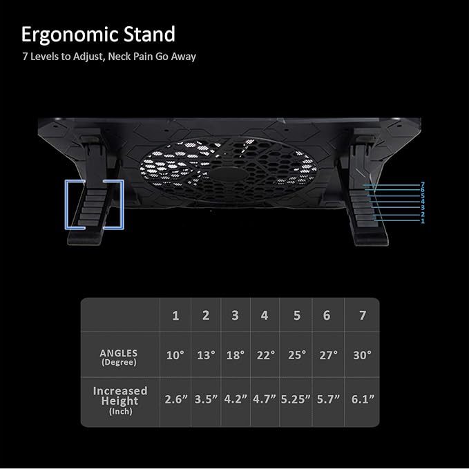 AICHESON Laptop Cooling Pad, Chill Pad for 15.6-17.3 Inch Notebook with 7 Height Slots, 2 USB Ports, RGB Lights, Perfect for Reducing Temperature of Laptop, AA3