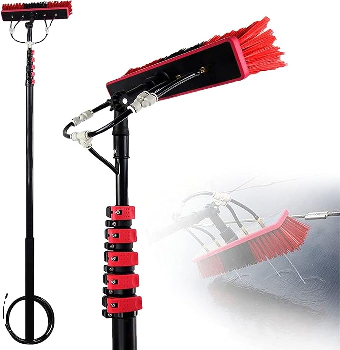 Window Cleaning Pole, Water Fed Telescopic Window Cleaning Brush, Extendable Cleaner Roof Cleaning Tools Window Cleaner Kit for Photovoltaic Panel, Trucks, Bus, Cars,20ft/6m-55cmBrushhead