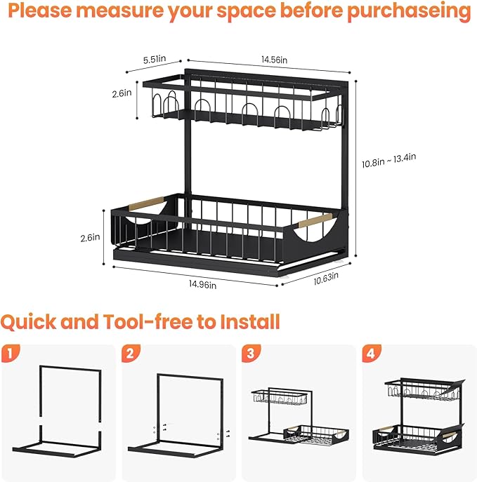 Under Sink Organizer and Storage for Bathroom and Kitchen - 2 Pack 2 Tier Under Cabinet Pull Out Shelf Organizers - Sliding Out Drawer Organization for Home Cabinets Shelves and Drawers