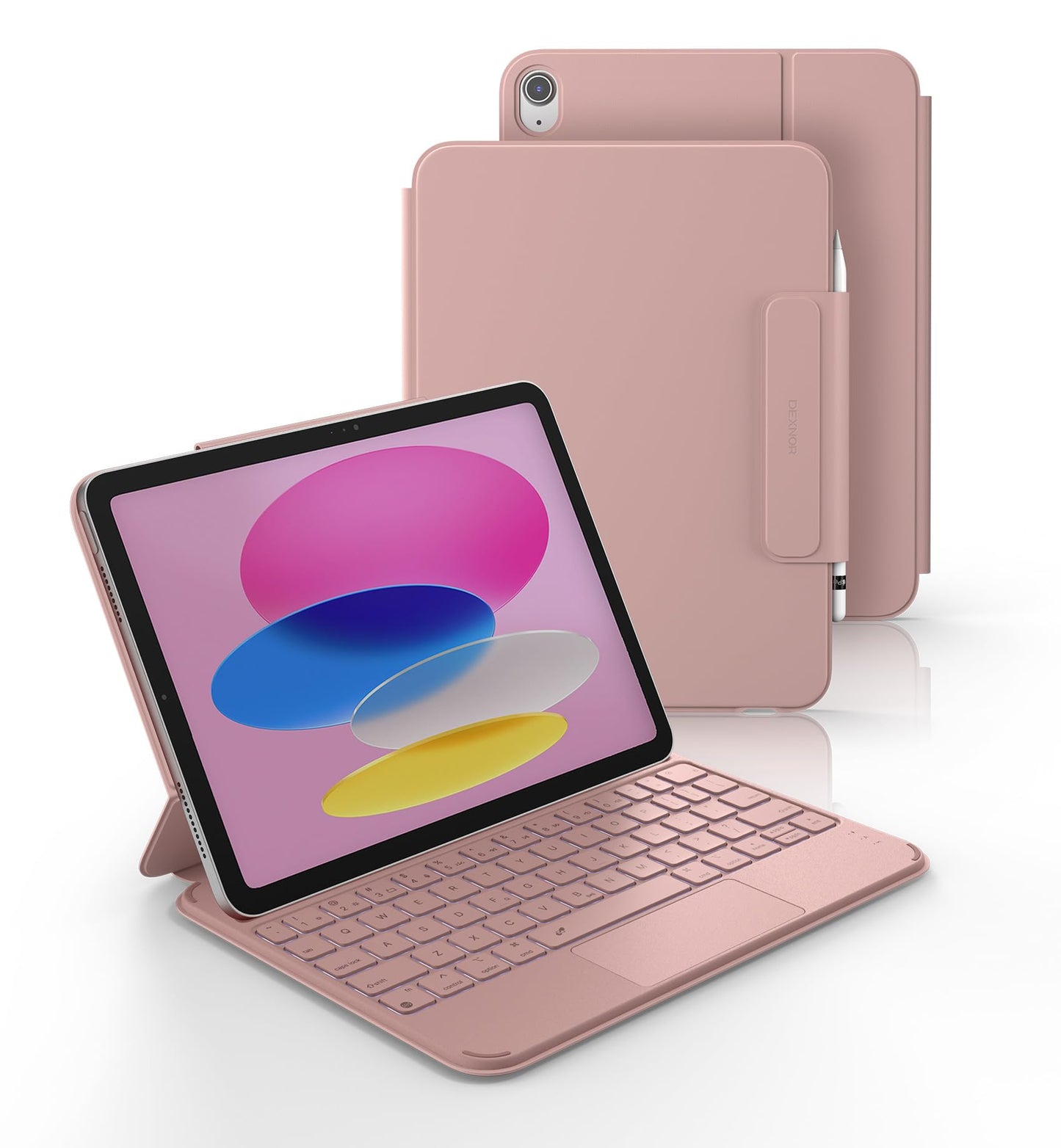 Dexnor for iPad (A16) 11th/10th Generation Case with Keyboard Ultra-Thin Magnetic Folio Keyboard Case Trackpad Pencil Holder Backlit Rechargeable for iPad A16 11" 2025/10th Gen 10.9" 2022, Pink