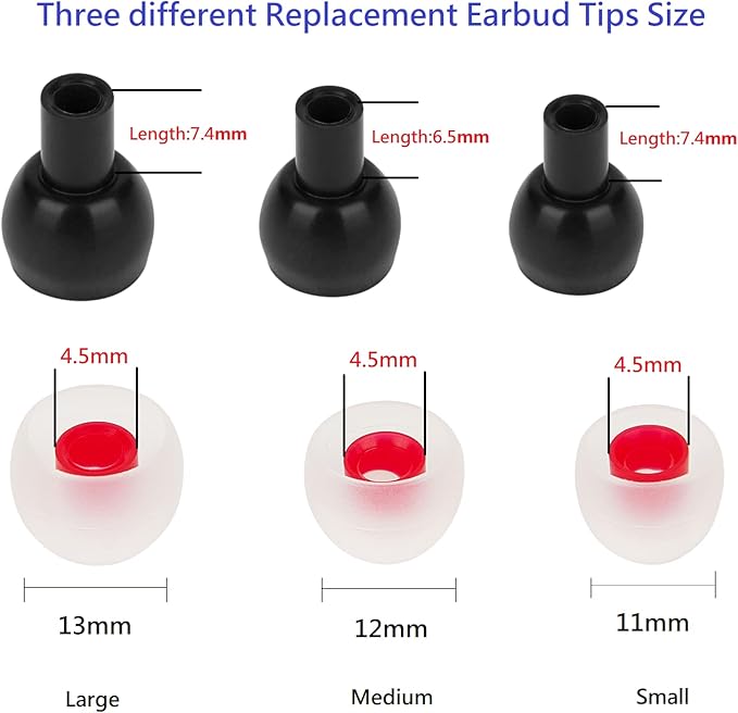 CYADCI 36 Pieces Small Earbud Tips Soft and Comfortable Ear Bud Replacement Pieces Silicone Fit Most in-Ear Headphones，Inner Hole 3.8mm -5.5mm，Small White and Red Replacement Eartips