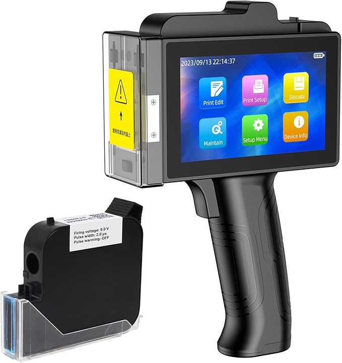 TIKTONER TIJ800P Handheld Inkjet Printer 1 inch Portable Handheld Printer Gun 5 Inch Screen Quick Drying Inkjet Coding Machine for Batch Number/Date/Barcode/QR Code/Logo etc