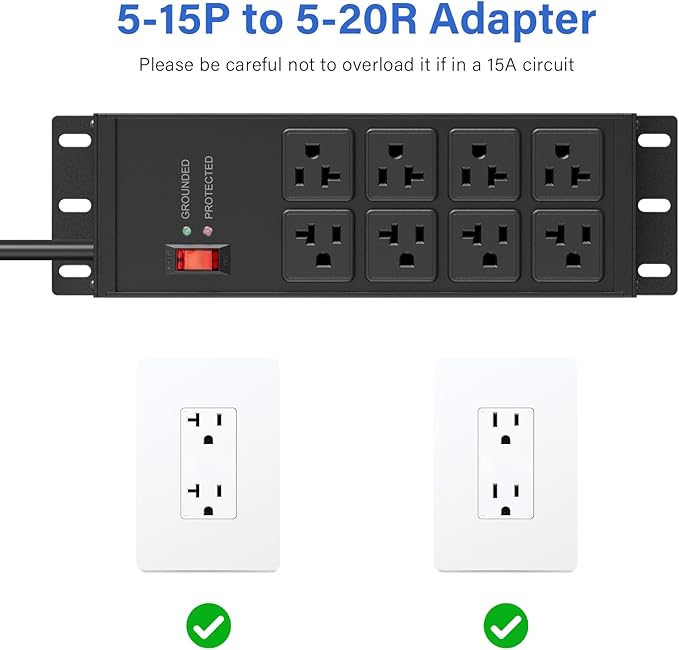 CCCEI Heavy Duty Power Strip Surge Protector 20 AMP Switch, 12 Gauge Extension Cord with Multiple Outlets, Industrial, Shop, Garage High Amp Wall Mount Electric Extender. 10FT, Black.