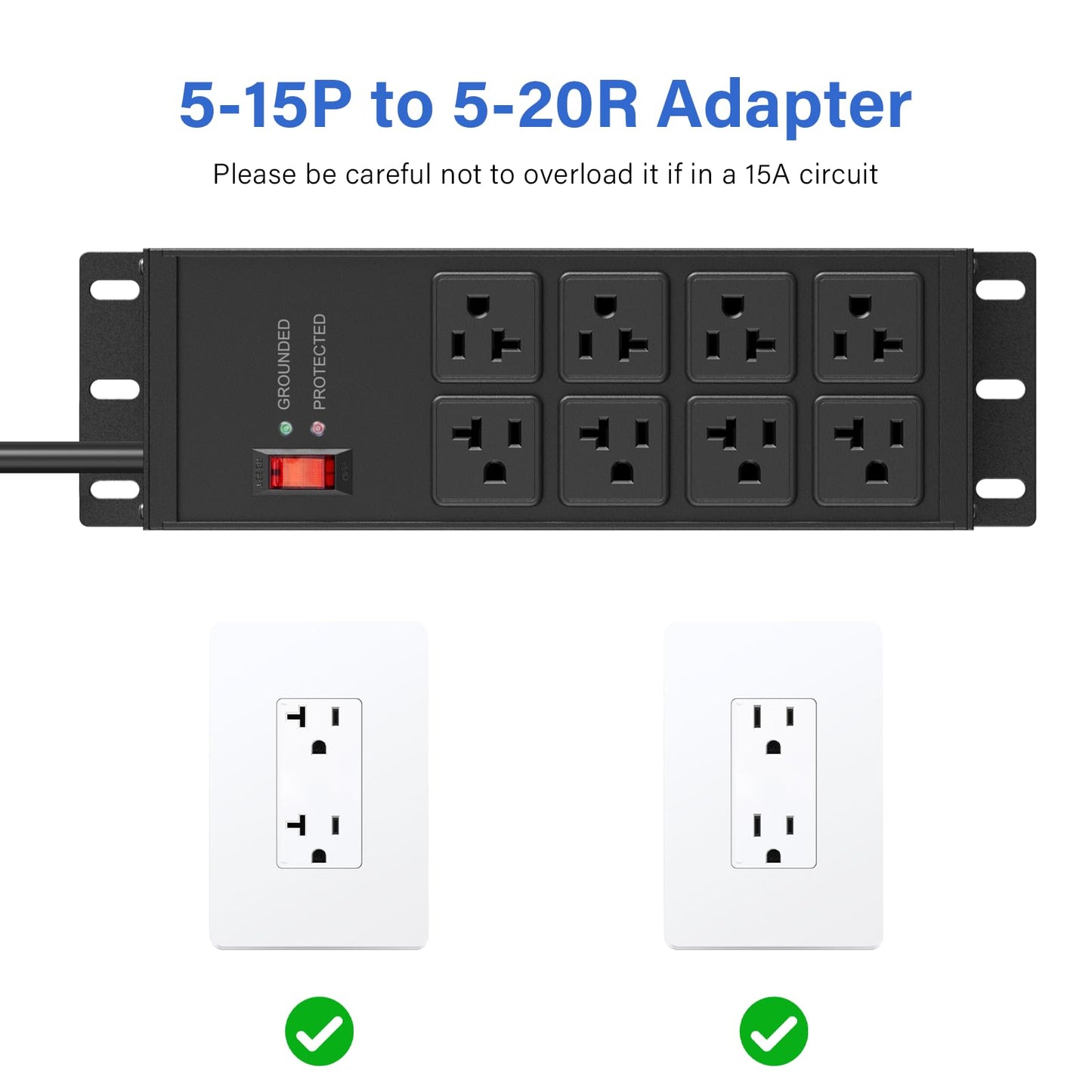 CCCEI Heavy Duty Power Strip Surge Protector 20 AMP Switch, 12 Gauge Extension Cord with Multiple Outlets, Industrial, Shop, Garage High Amp Wall Mount Electric Extender. 4FT, Black.