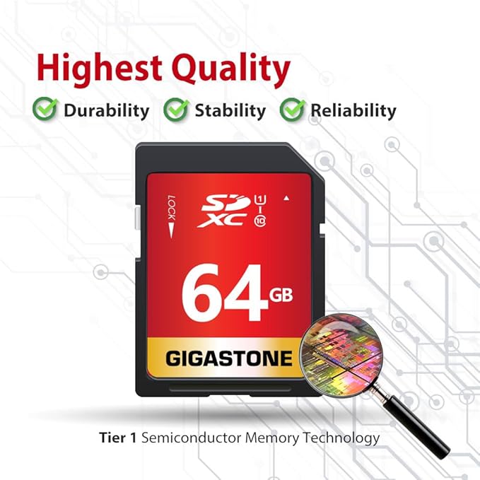 GIGASTONE 64GB SD Card 5-Pack UHS-I U1 Class 10 SDXC Memory Card High Speed Full HD Video Olympus Digital Camera, with 5 Mini Cases