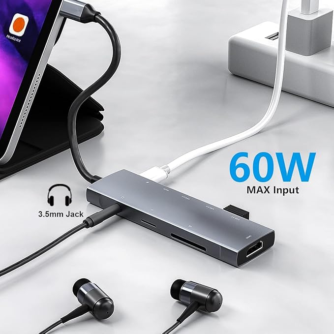 USB C to HDMI Adapter for iPad Pro 11/12.9 2021/2020/2018,iPad Air 4,USB C Hub Adapter with 3.5mm Headphone Audio Jack,4K HDMI,USB3.0,USB C Power Delivery,Compatible with MacBook,Samsung